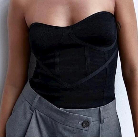 Zara Bustier Corset Top Medium Womens Strapless Sweetheart Neck Knit Versatile - Picture 6 of 9